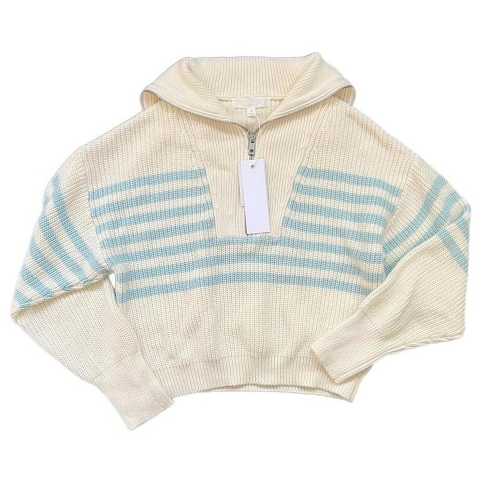 Adyson Parker Quarter Zip Sweater Chalk Starlight Blue Striped Ribbed M